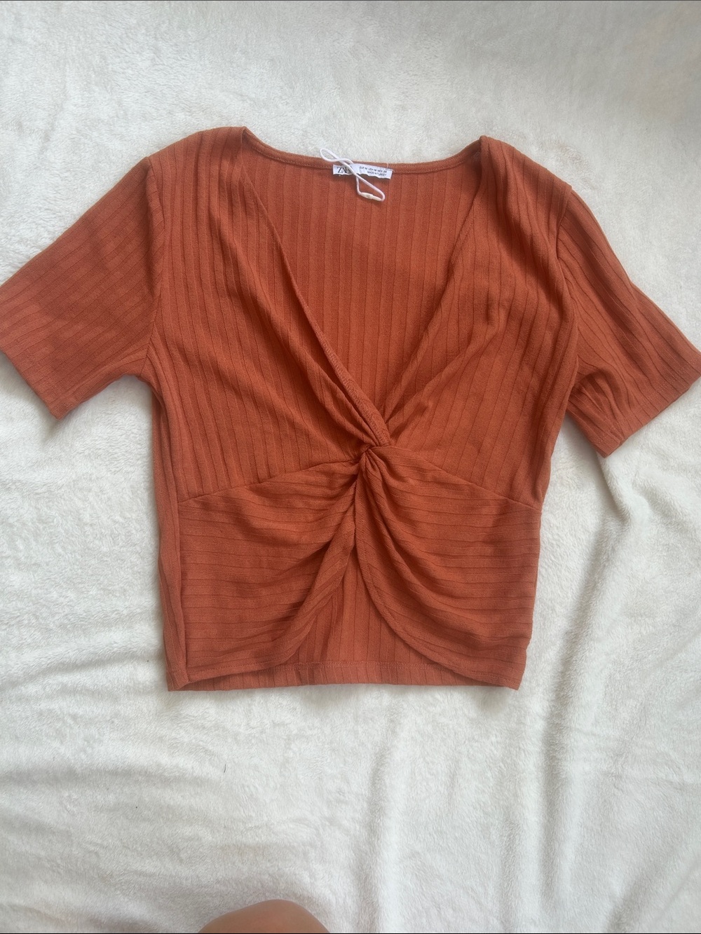 Zara Women’s Orange Ribbed Twist-Front Crop Top Size Medium